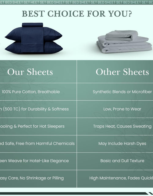 Load image into Gallery viewer, Feather &amp; Stitch 500 TC California King Size Bed Sheet Set, 100% Cotton Soft Breathable Bedsheets, 4 Piece 18" Deep Pockets Sateen Weave Striped Bedding Mattress Resort Hotel - (Dark Blue Stripe)
