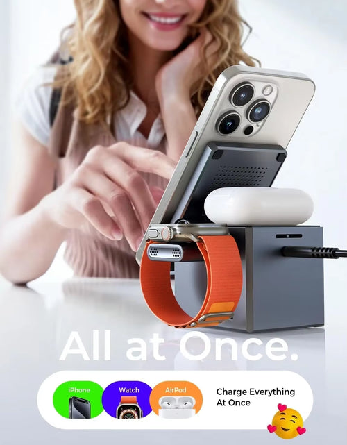 Load image into Gallery viewer, LISEN 3 in 1 Charging Station Cube for Multiple Devices Apple Fortravel Charger for Iphone 15 Pro Max Airpods Apple Watch
