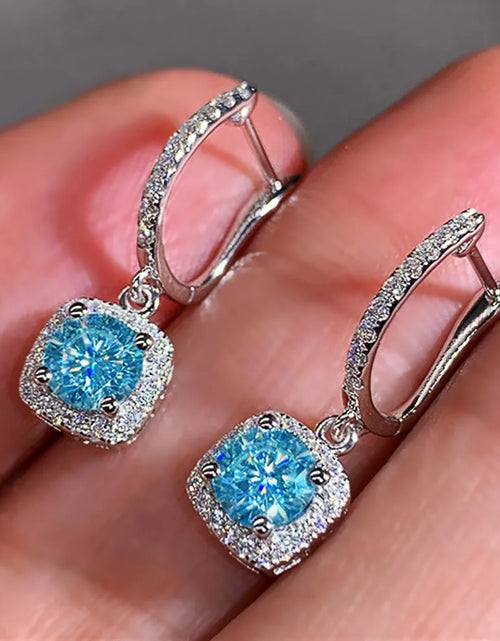 Load image into Gallery viewer, Classical Designer 18K White Gold Plated Square Shape Cubic Zirconia Clip on Earrings for Women Sapphire Crystal Diamond Drop Earrings Dangle Earring Anti-Allergy
