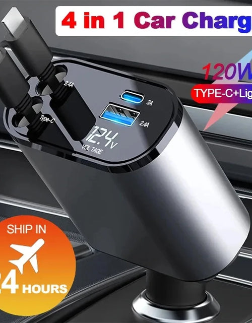 Load image into Gallery viewer, Retractable Car Charger 4 in 1 Fast Car Phone Charger 120W with USB Type C Cable
