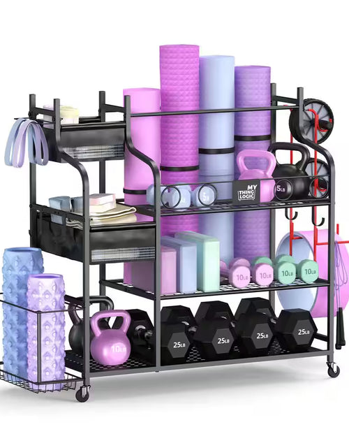Load image into Gallery viewer, 220 Lbs. Yoga Mat Storage Racks Gym Sports Equipment Storage Organizer with Black Finish
