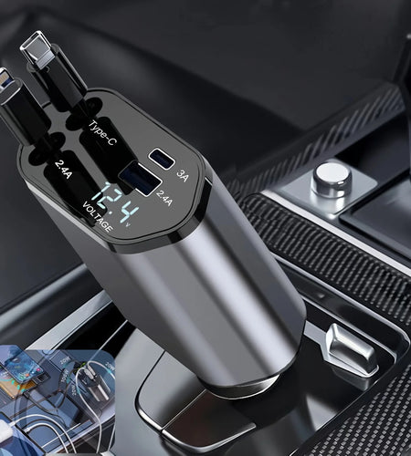 Retractable Car Charger 4 in 1 Fast Car Phone Charger 120W with USB Type C Cable