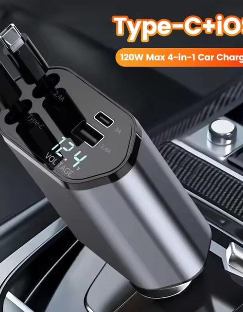 Load image into Gallery viewer, Retractable Car Charger 4 in 1 Fast Car Phone Charger 120W with USB Type C Cable
