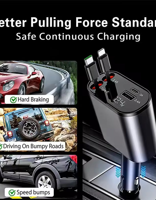 Load image into Gallery viewer, Retractable Car Charger 4 in 1 Fast Car Phone Charger 120W with USB Type C Cable
