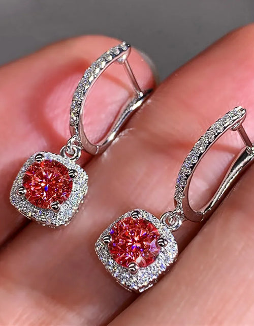 Load image into Gallery viewer, Classical Designer 18K White Gold Plated Square Shape Cubic Zirconia Clip on Earrings for Women Sapphire Crystal Diamond Drop Earrings Dangle Earring Anti-Allergy
